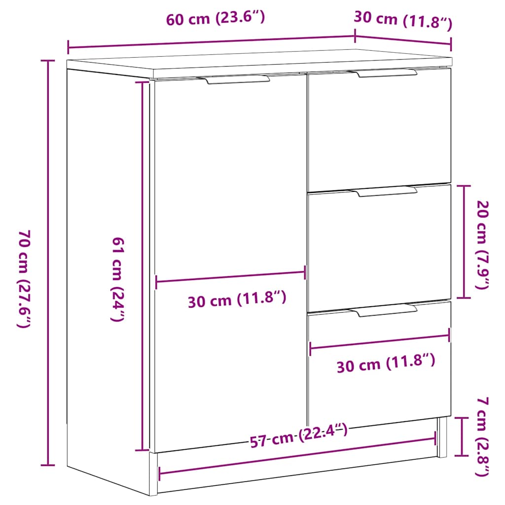 Sideboard Schwarz Eichen-Optik 120 x 30 x 70 cm Holzwerkstoff