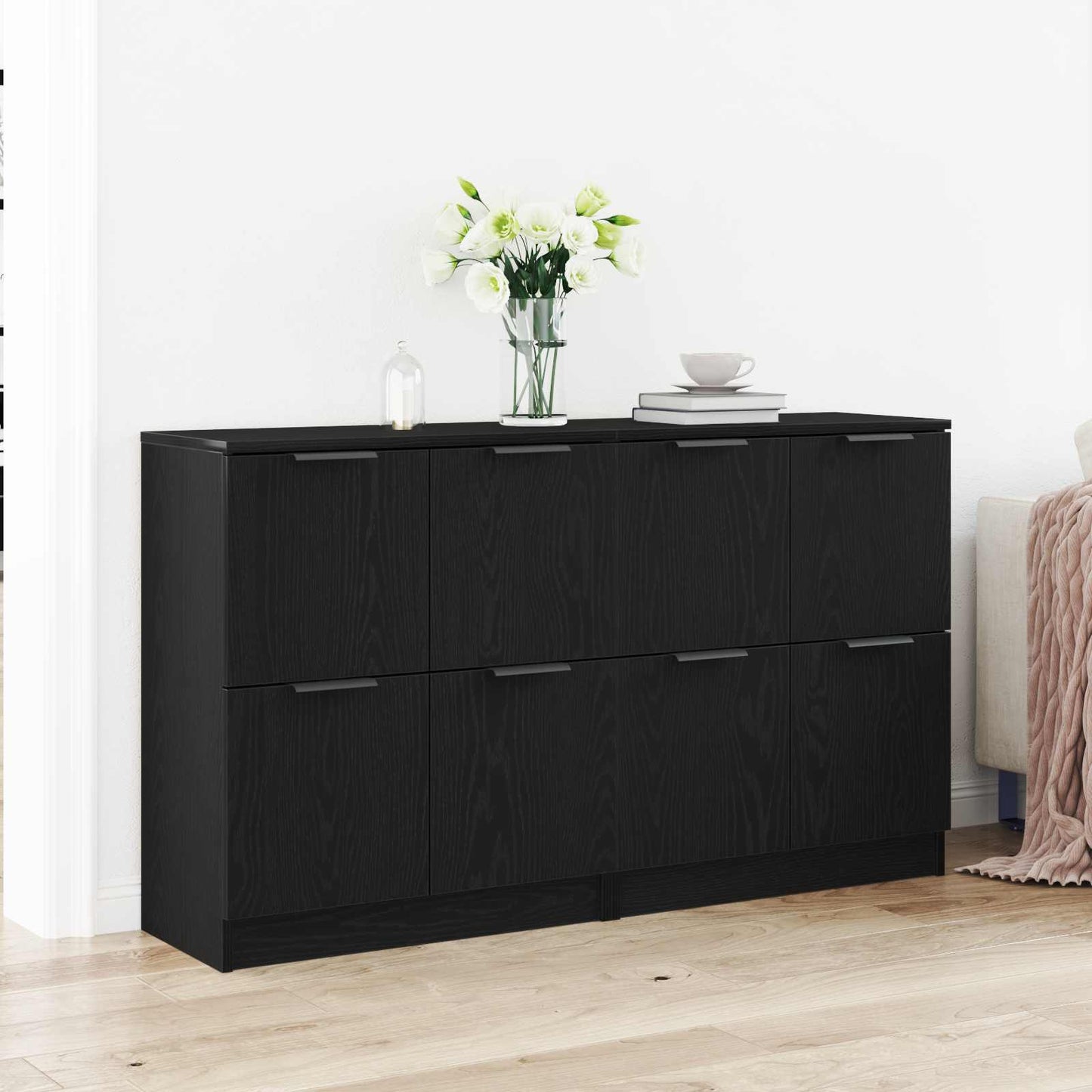 Sideboard 2 stk. Schwarz Eichen-Optik 60 x 30 x 70 cm