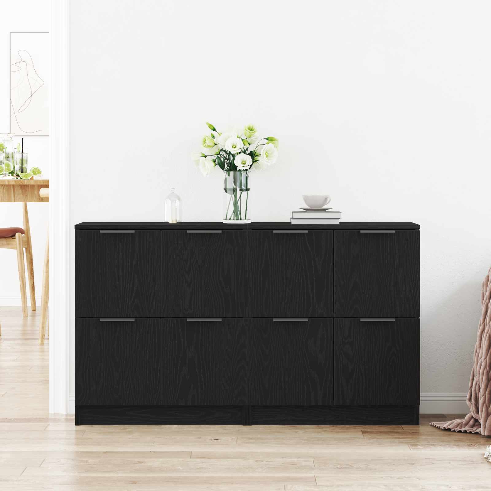 Sideboard 2 stk. Schwarz Eichen-Optik 60 x 30 x 70 cm