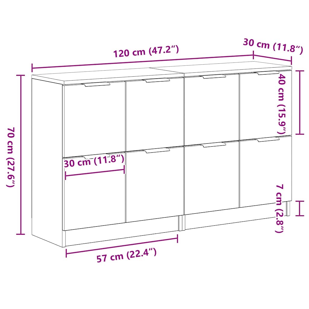 Sideboard 2 stk. Schwarz Eichen-Optik 60 x 30 x 70 cm