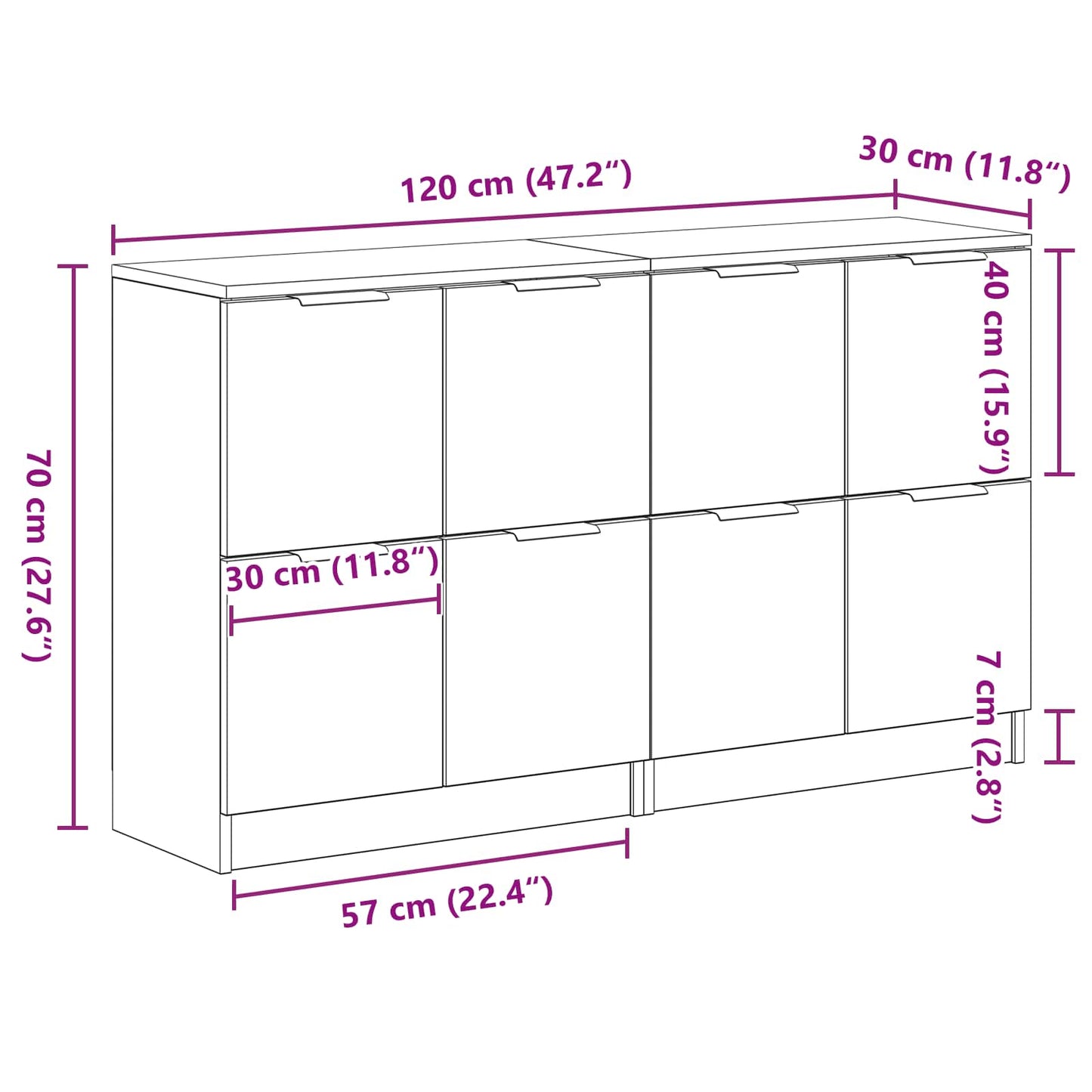 Sideboard 2 stk. Schwarz Eichen-Optik 60 x 30 x 70 cm