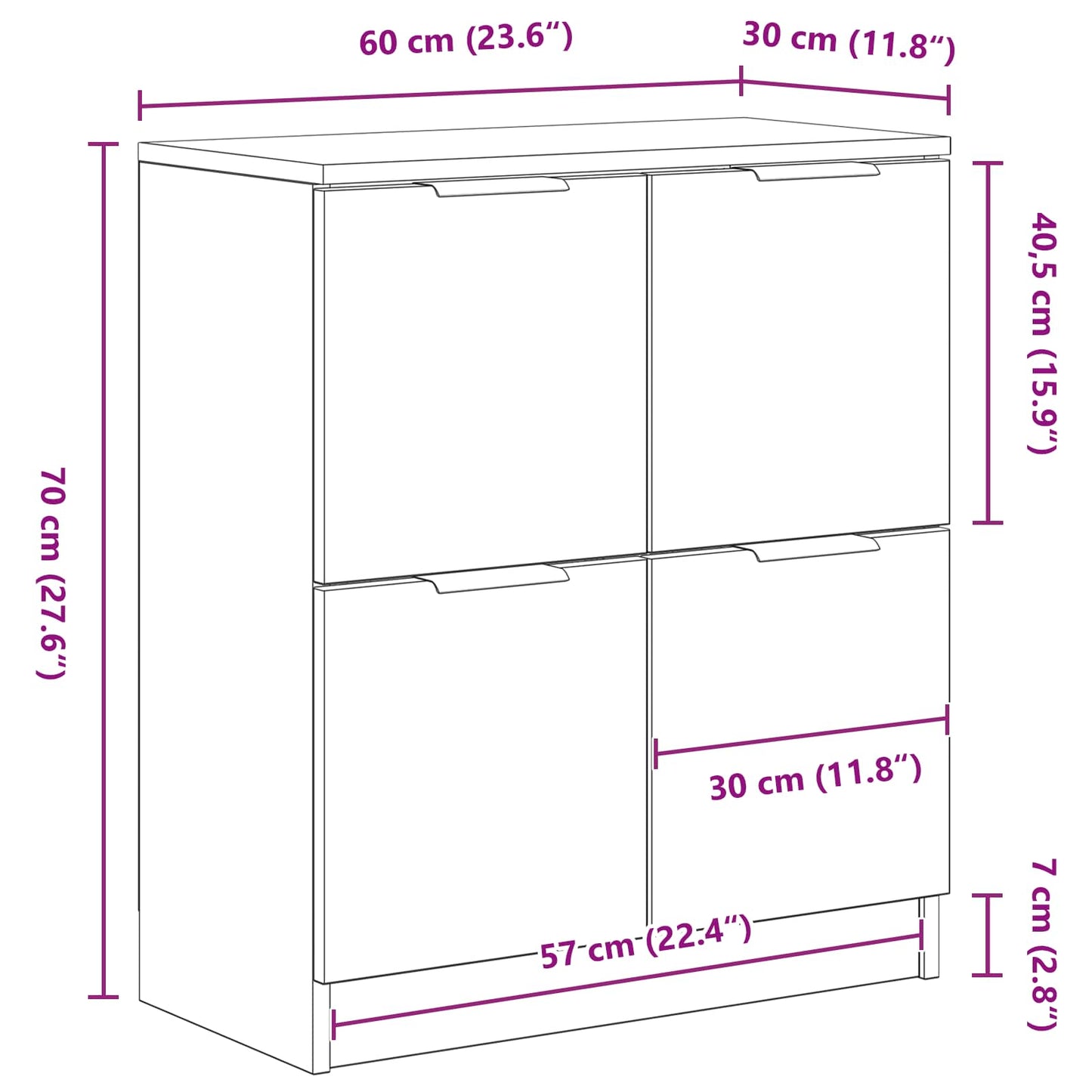 Sideboard 2 stk. Schwarz Eichen-Optik 60 x 30 x 70 cm