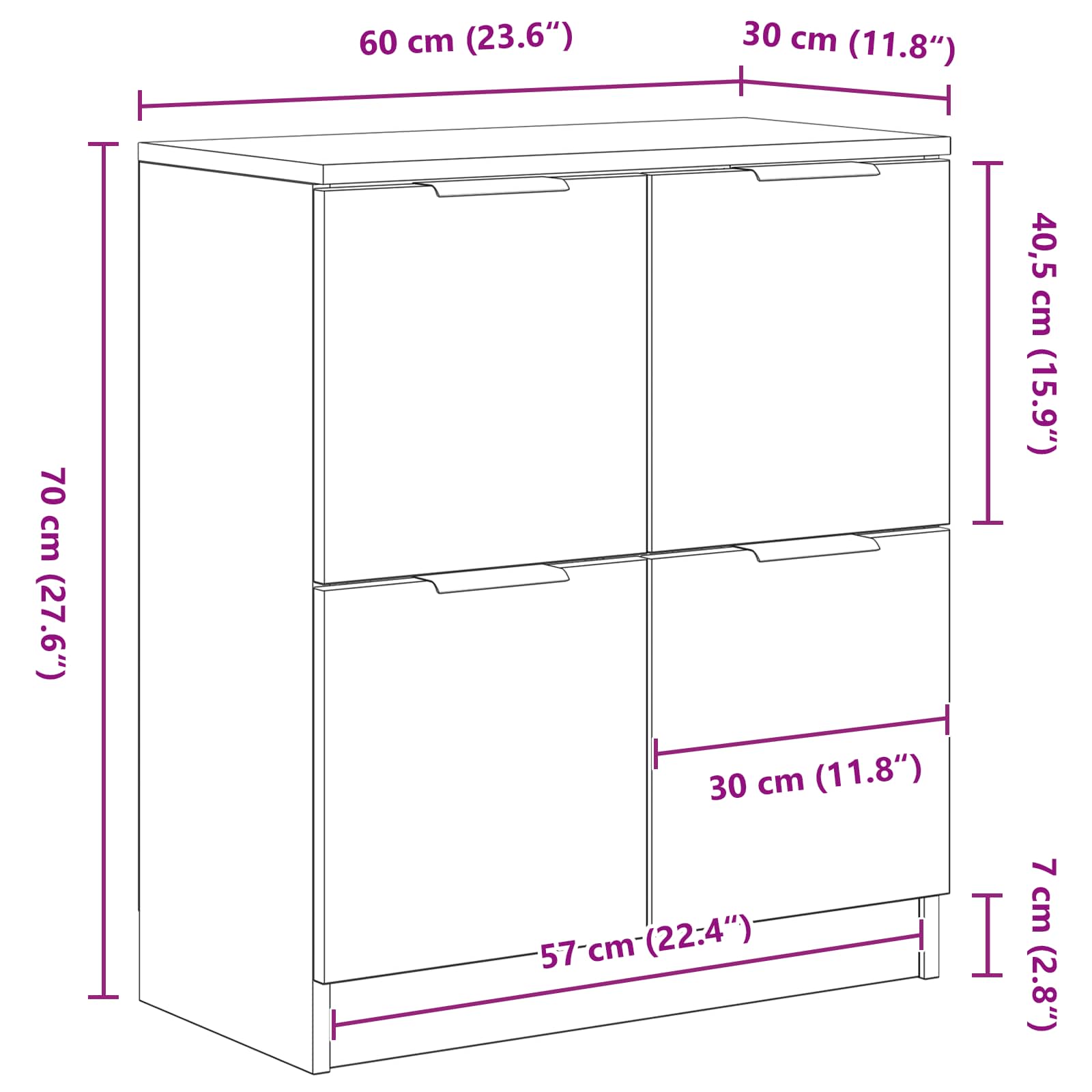 Sideboard 2 stk. Schwarz Eichen-Optik 60 x 30 x 70 cm