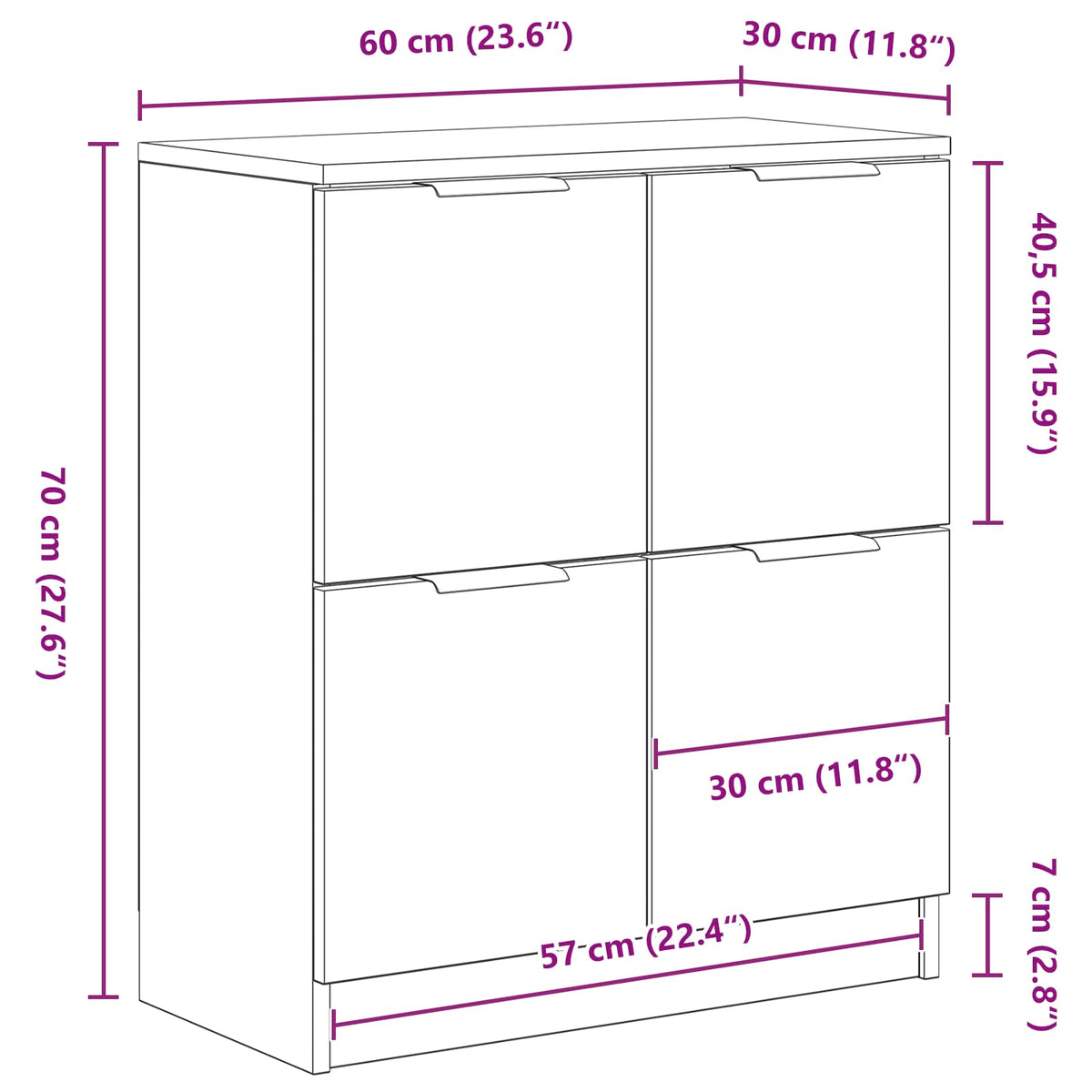 Sideboard 2 stk. Schwarz Eichen-Optik 60 x 30 x 70 cm