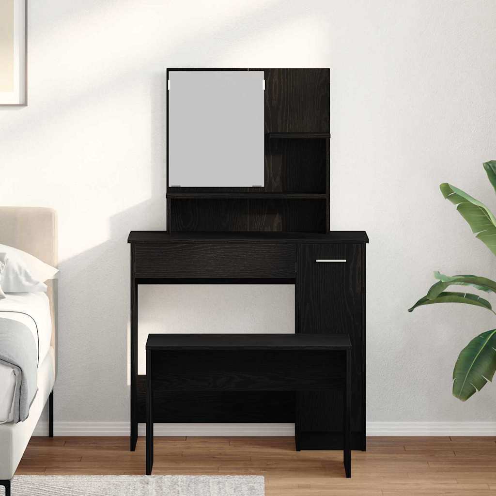 Schminktisch-Set 2 pcs Schwarz Eichen-Optik Holzwerkstoff