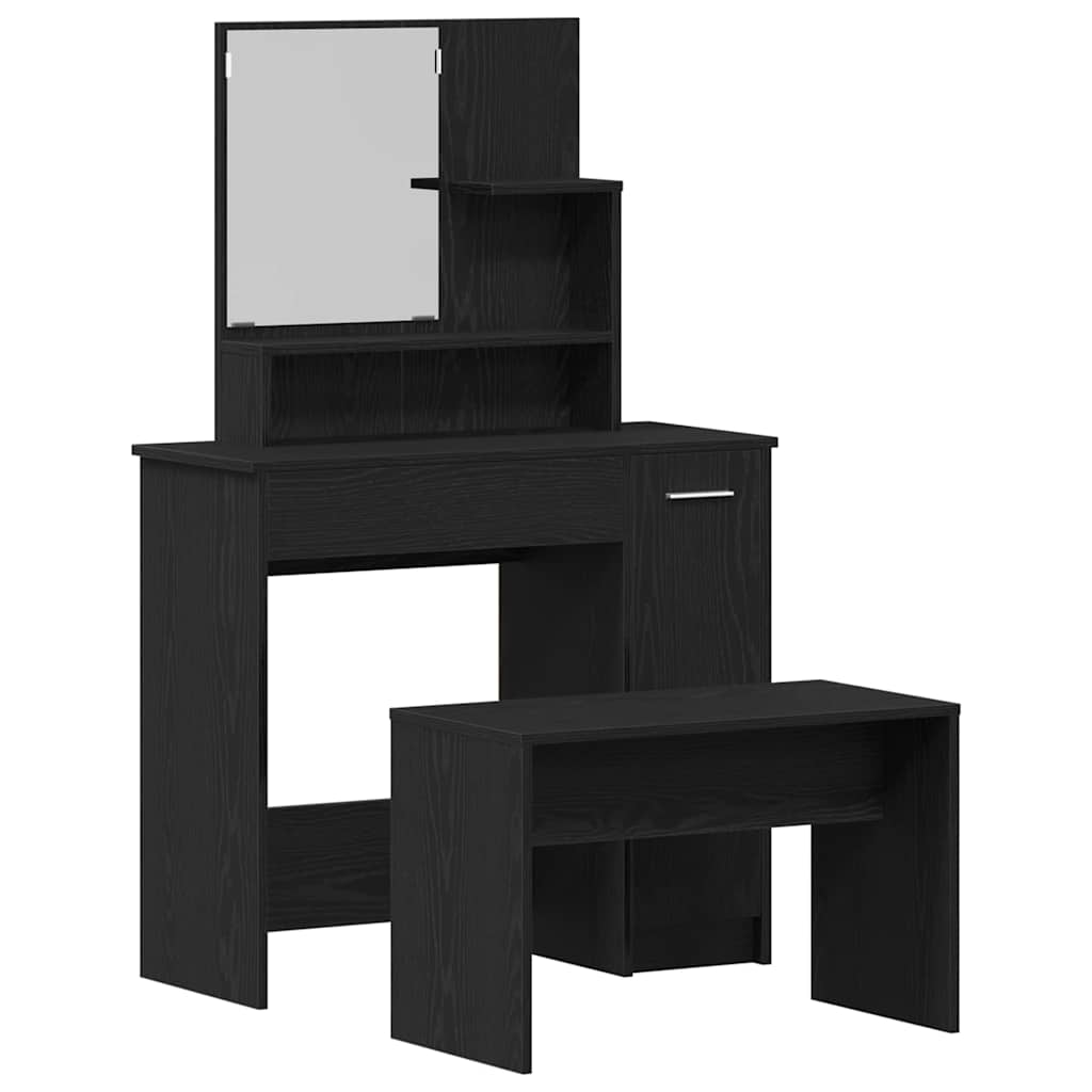 Schminktisch-Set 2 pcs Schwarz Eichen-Optik Holzwerkstoff