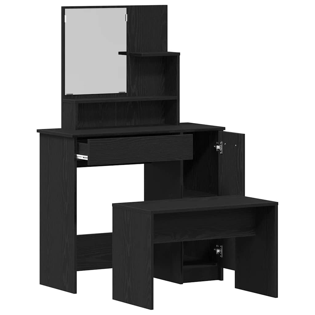 Schminktisch-Set 2 pcs Schwarz Eichen-Optik Holzwerkstoff