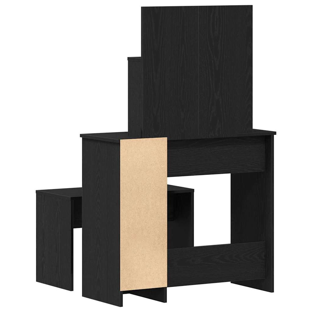 Schminktisch-Set 2 pcs Schwarz Eichen-Optik Holzwerkstoff