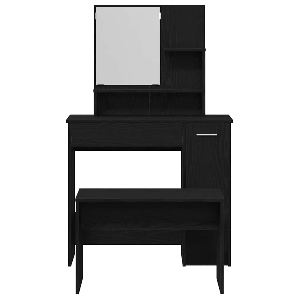 Schminktisch-Set 2 pcs Schwarz Eichen-Optik Holzwerkstoff