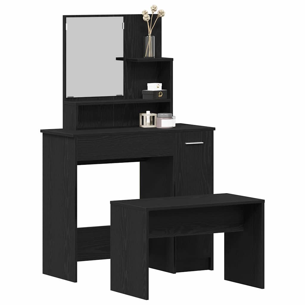 Schminktisch-Set 2 pcs Schwarz Eichen-Optik Holzwerkstoff