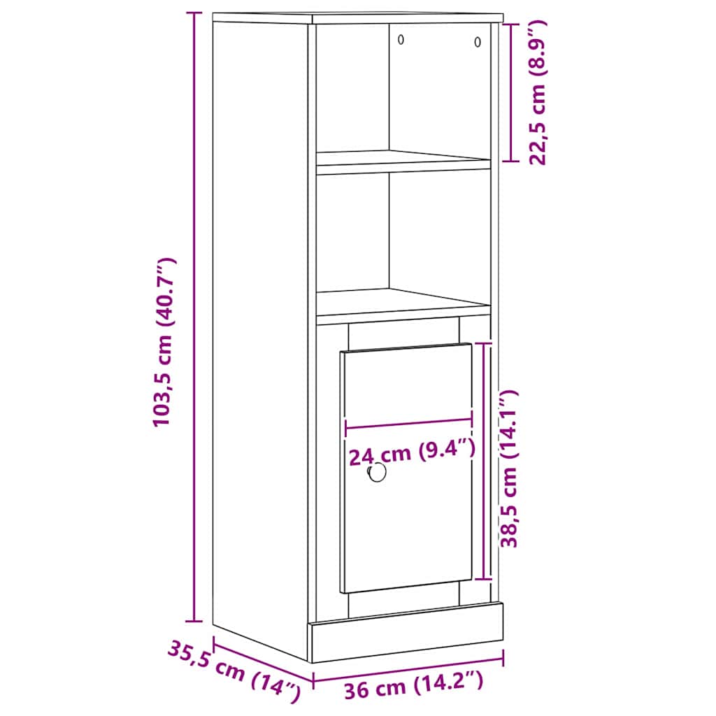 Highboard Schwarz Eichen-Optik 132 x 35,5 x 103,5 cm
