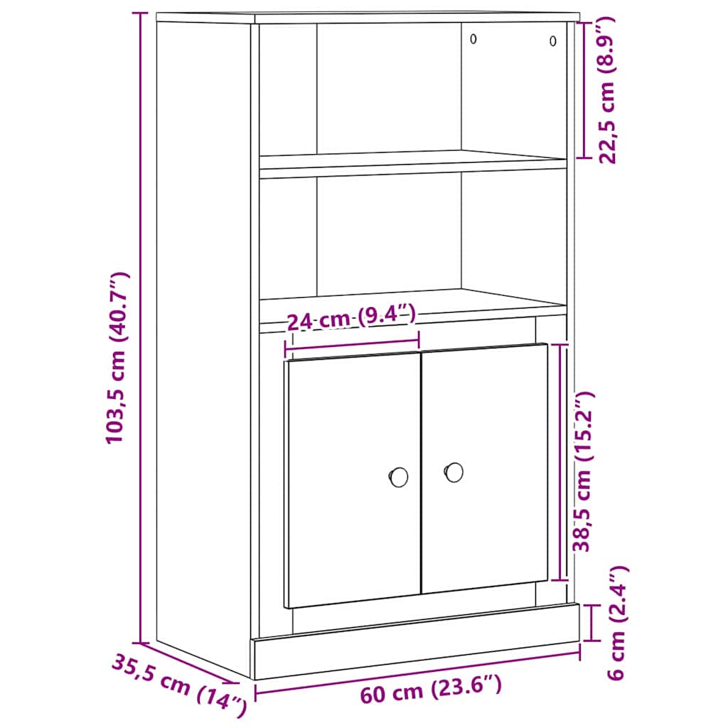 Highboard Schwarz Eichen-Optik 132 x 35,5 x 103,5 cm
