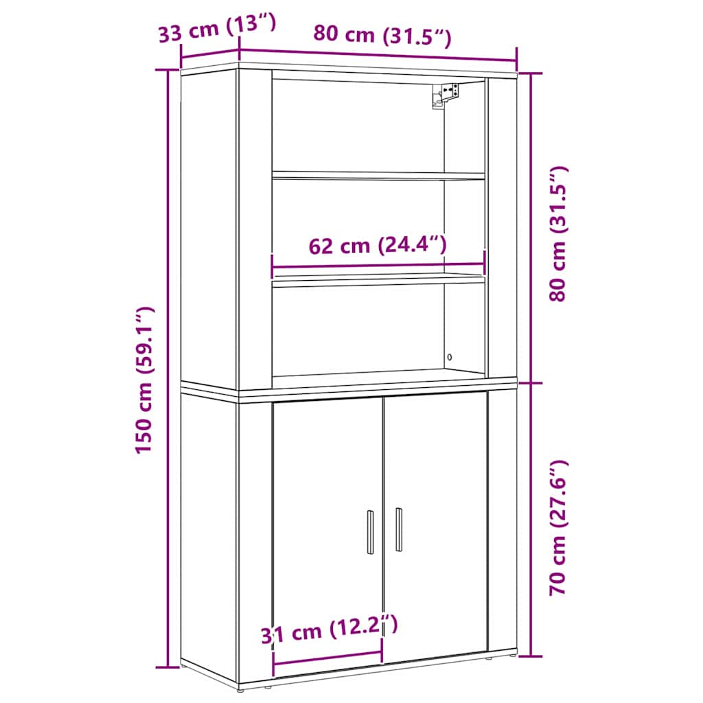 Highboard Schwarz Eichen-Optik 80 x 33 x 150 cm Holzwerkstoff