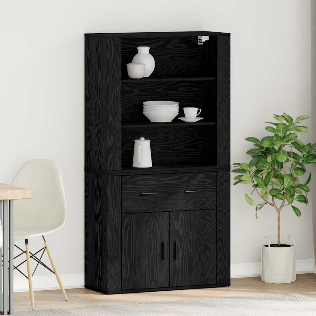 Highboard Schwarz Eichen-Optik 80 x 33 x 150 cm Holzwerkstoff