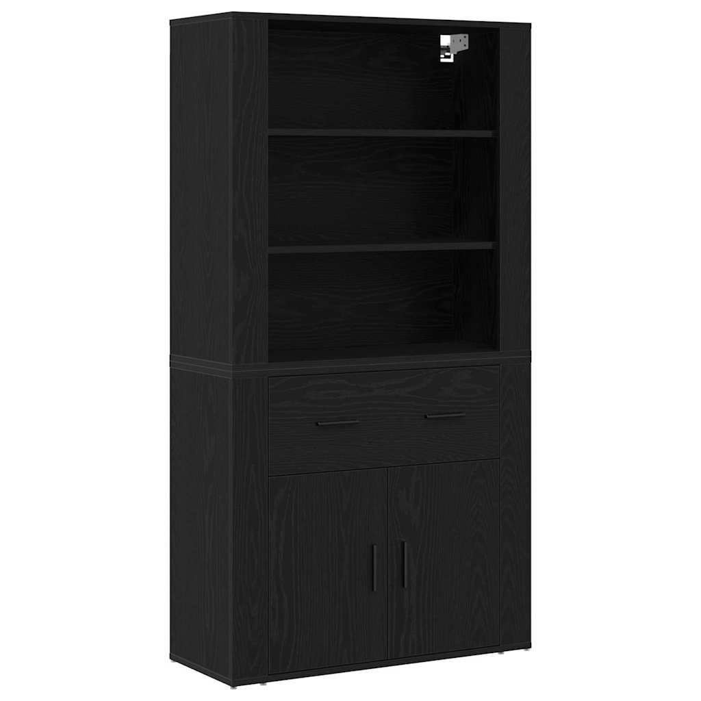 Highboard Schwarz Eichen-Optik 80 x 33 x 150 cm Holzwerkstoff