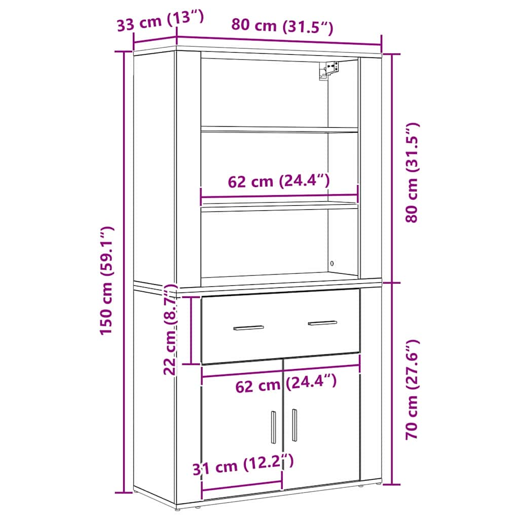 Highboard Schwarz Eichen-Optik 80 x 33 x 150 cm Holzwerkstoff