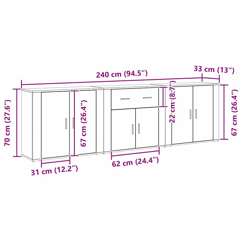 Sideboard Schwarz Eichen-Optik 240 x 33 x 70 cm Holzwerkstoff