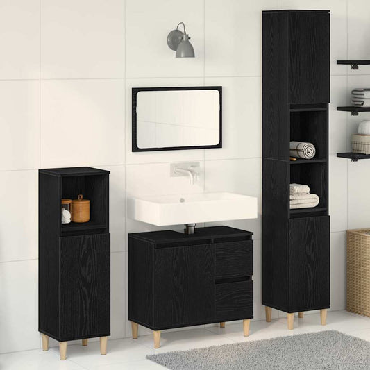 Badezimmermöbel-Set 3 stk. Schwarz Eichen-Optik