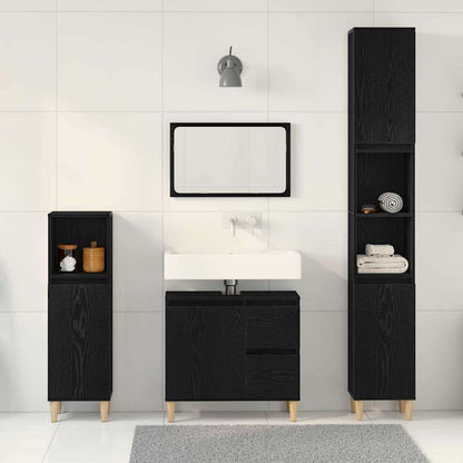 Badezimmermöbel-Set 3 stk. Schwarz Eichen-Optik
