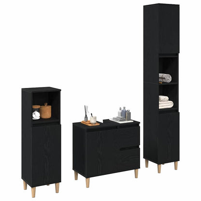 Badezimmermöbel-Set 3 stk. Schwarz Eichen-Optik