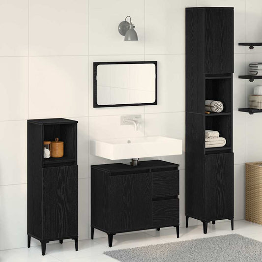 Badezimmermöbel-Set 3 stk. Schwarz Eichen-Optik