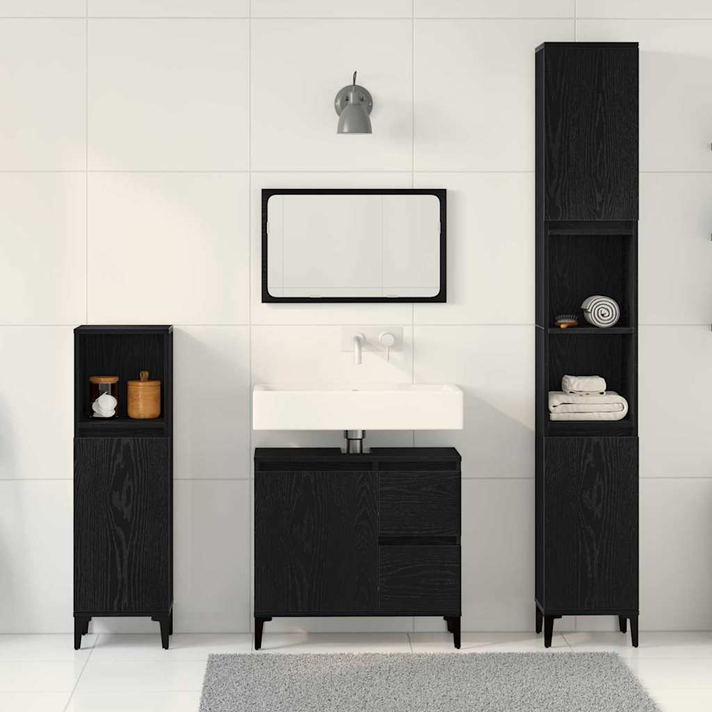 Badezimmermöbel-Set 3 stk. Schwarz Eichen-Optik