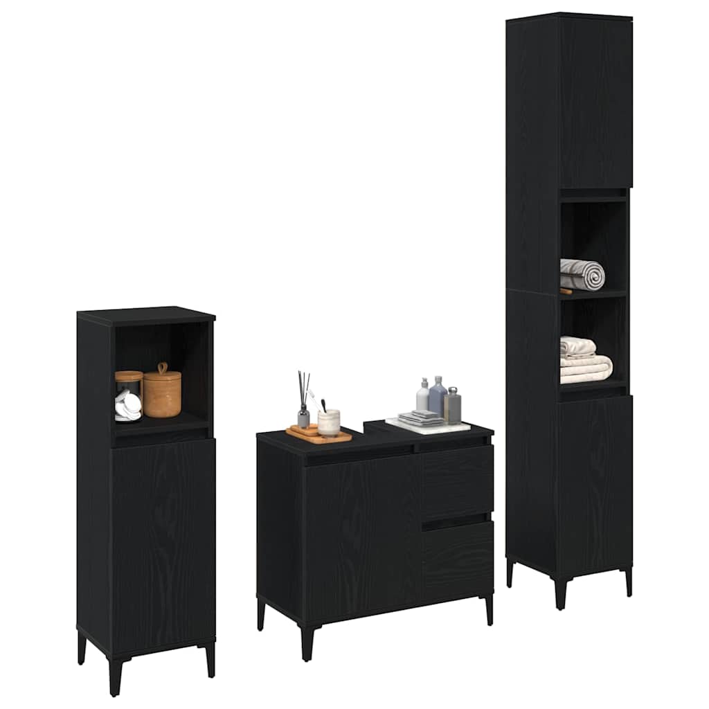 Badezimmermöbel-Set 3 stk. Schwarz Eichen-Optik