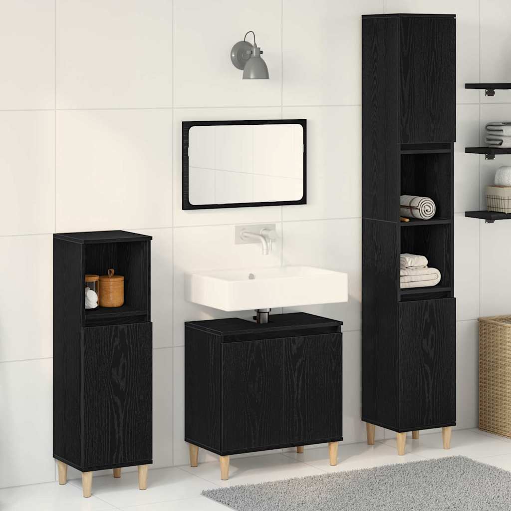 Badezimmermöbel-Set 3 stk. Schwarz Eichen-Optik