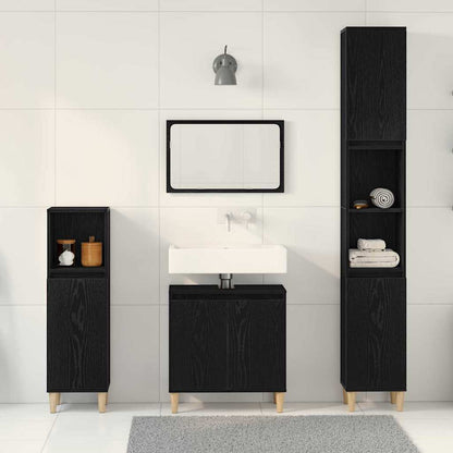 Badezimmermöbel-Set 3 stk. Schwarz Eichen-Optik