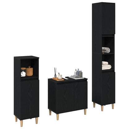 Badezimmermöbel-Set 3 stk. Schwarz Eichen-Optik