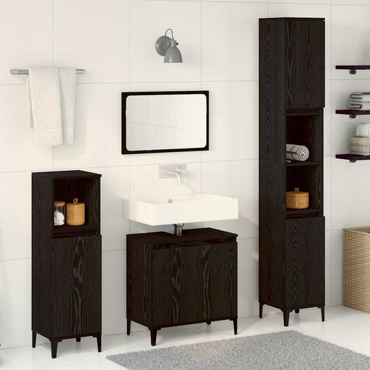 Badezimmermöbel-Set 3 stk. Schwarz Eichen-Optik