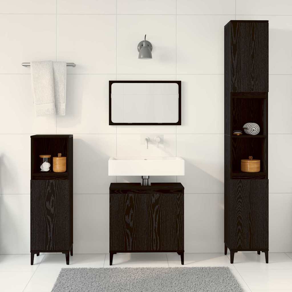 Badezimmermöbel-Set 3 stk. Schwarz Eichen-Optik