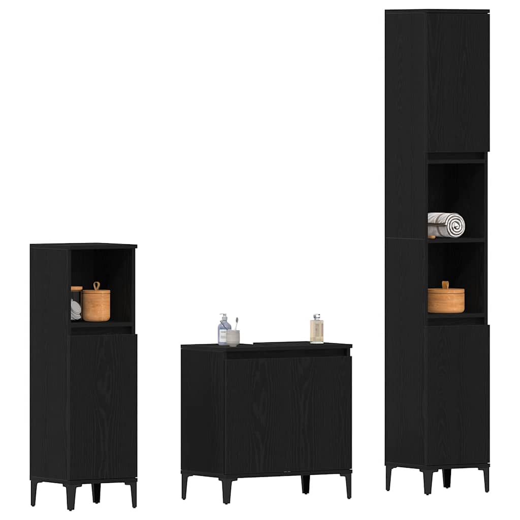 Badezimmermöbel-Set 3 stk. Schwarz Eichen-Optik