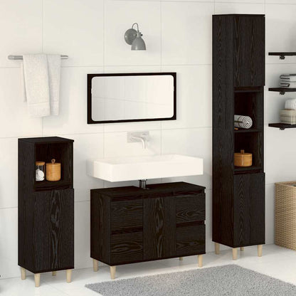 Badezimmermöbel-Set 3 stk. Schwarz Eichen-Optik