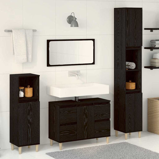 Badezimmermöbel-Set 3 stk. Schwarz Eichen-Optik