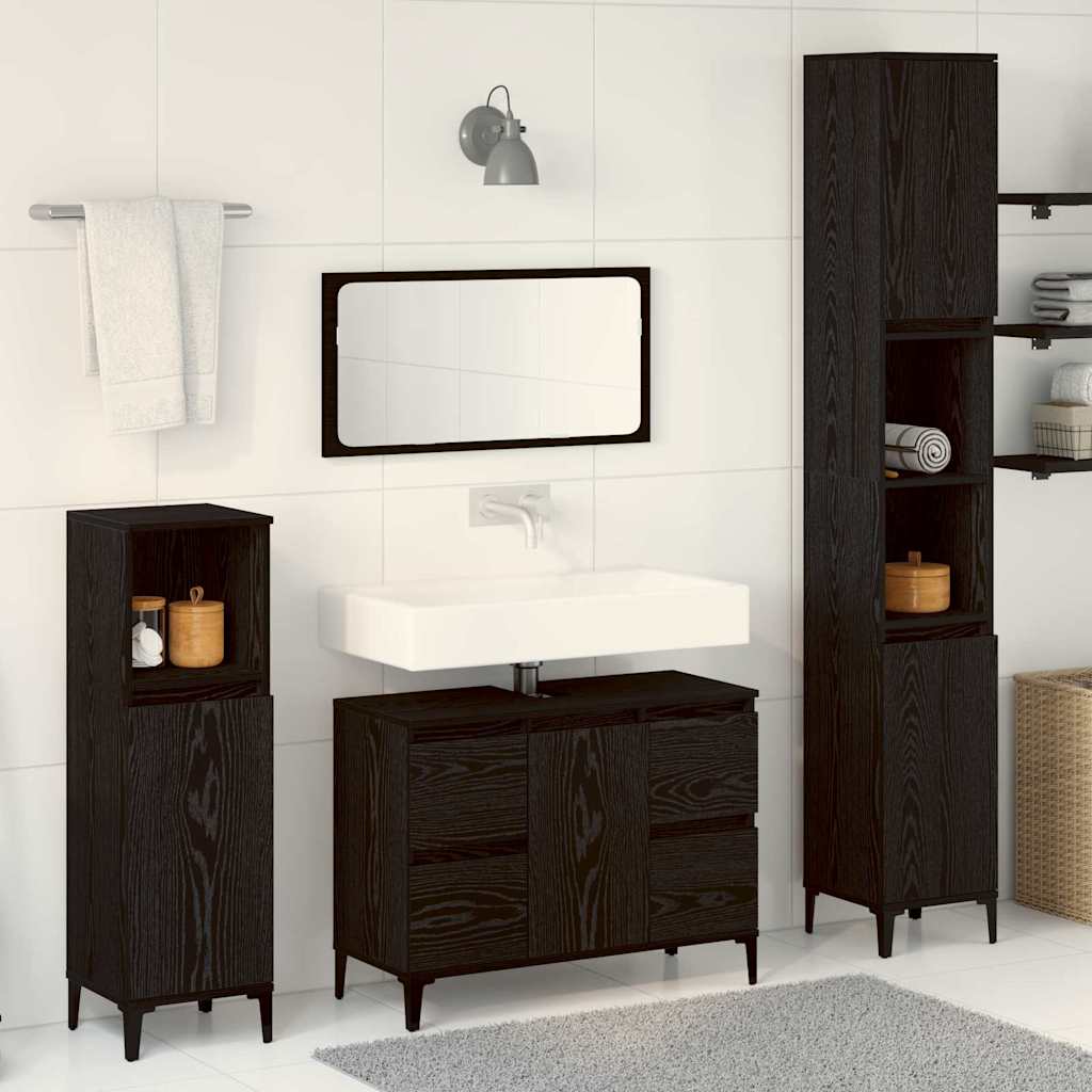 Badezimmermöbel-Set 3 stk. Schwarz Eichen-Optik