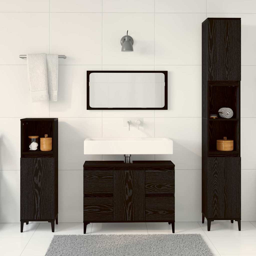 Badezimmermöbel-Set 3 stk. Schwarz Eichen-Optik