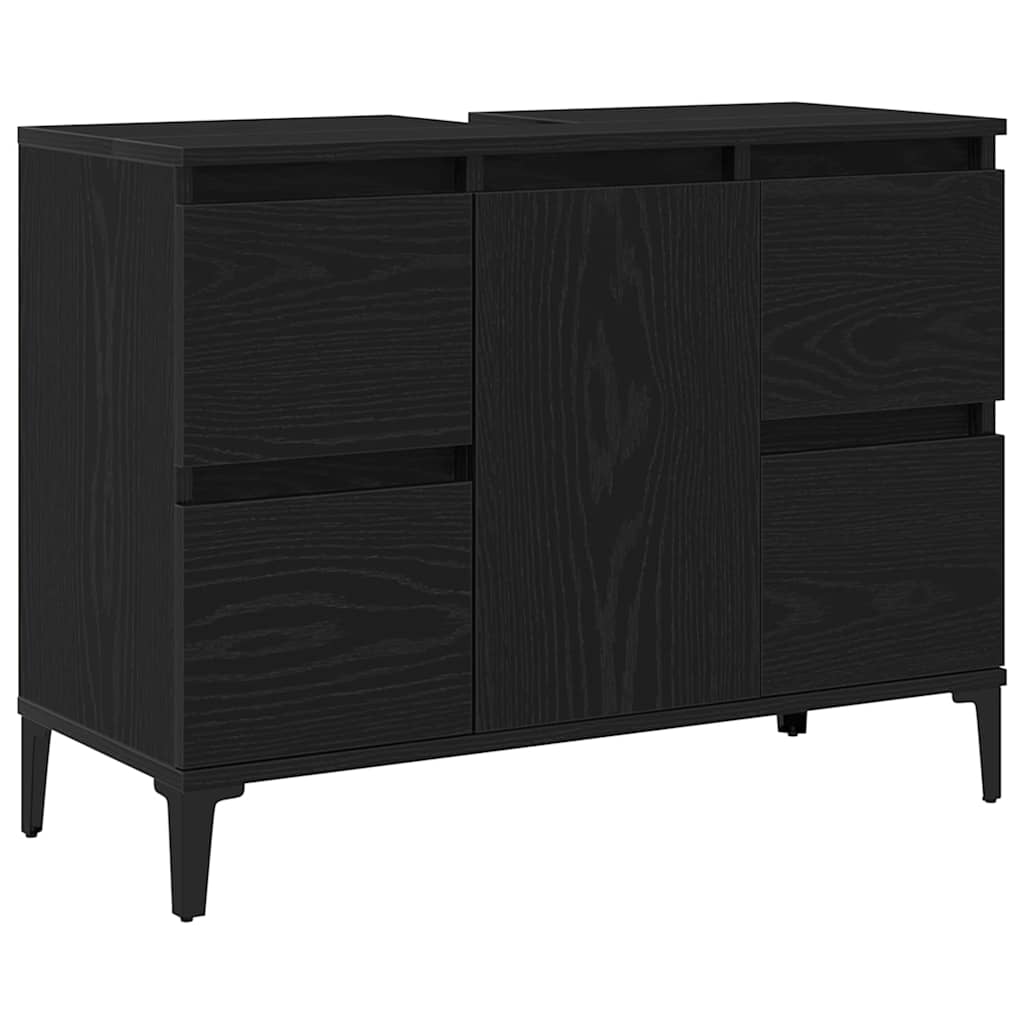 Badezimmermöbel-Set 3 stk. Schwarz Eichen-Optik
