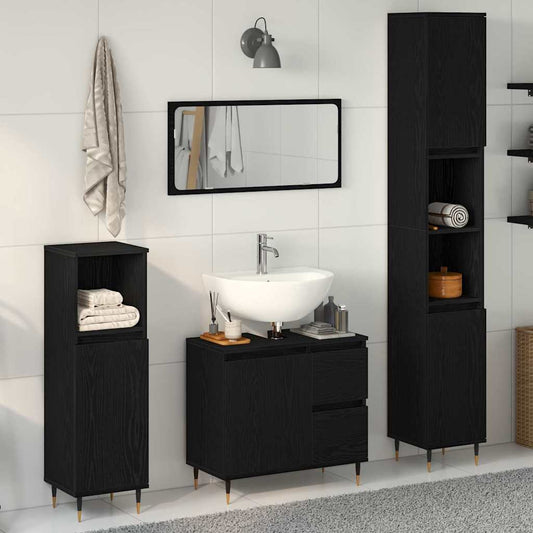 Badezimmermöbel-Set 3 Stk. Schwarz Eichen-Optik