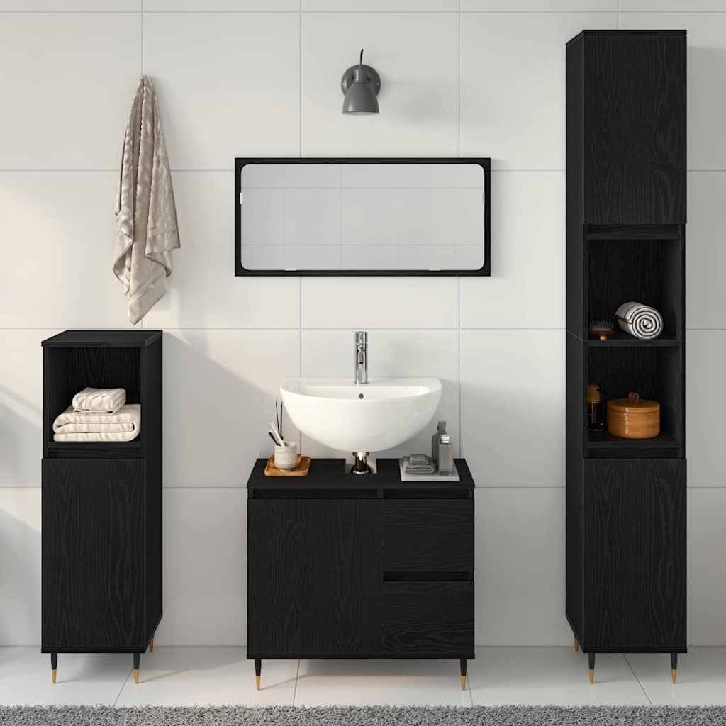Badezimmermöbel-Set 3 Stk. Schwarz Eichen-Optik