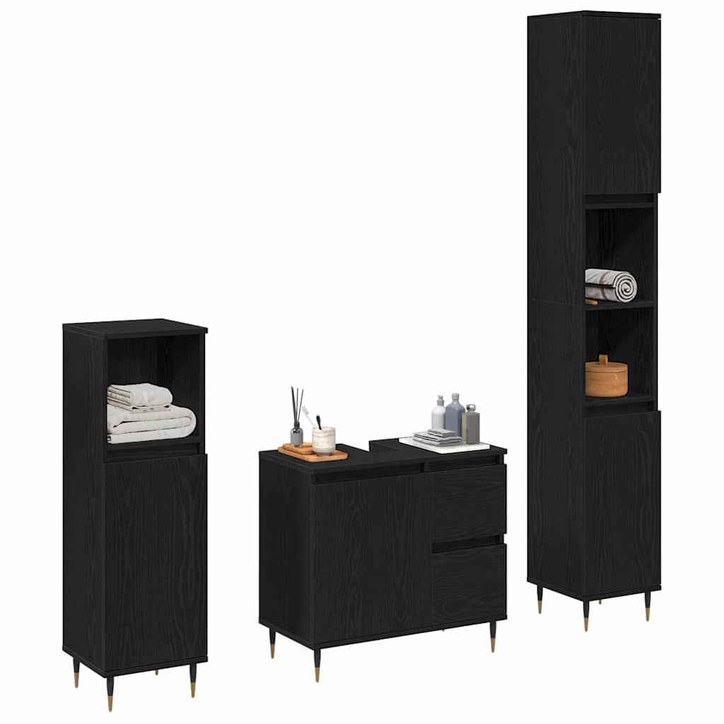 Badezimmermöbel-Set 3 Stk. Schwarz Eichen-Optik