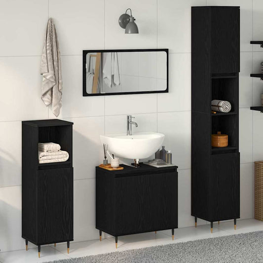 Badezimmermöbel-Set 3 stk. Schwarz Eichen-Optik