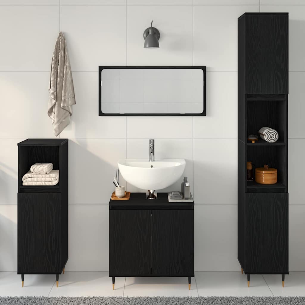 Badezimmermöbel-Set 3 stk. Schwarz Eichen-Optik