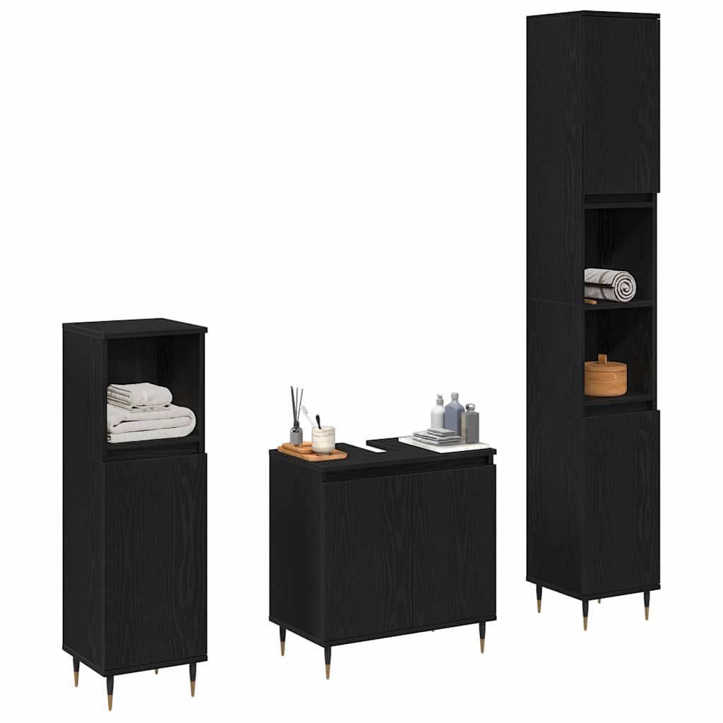 Badezimmermöbel-Set 3 stk. Schwarz Eichen-Optik