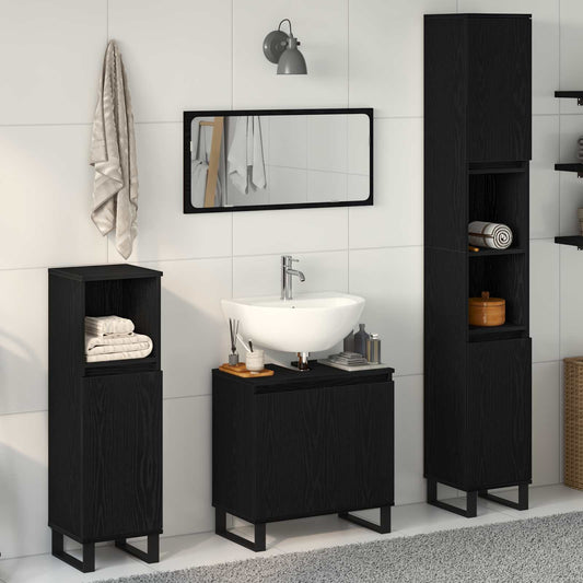 Badezimmermöbel-Set 3 stk. Schwarz Eichen-Optik