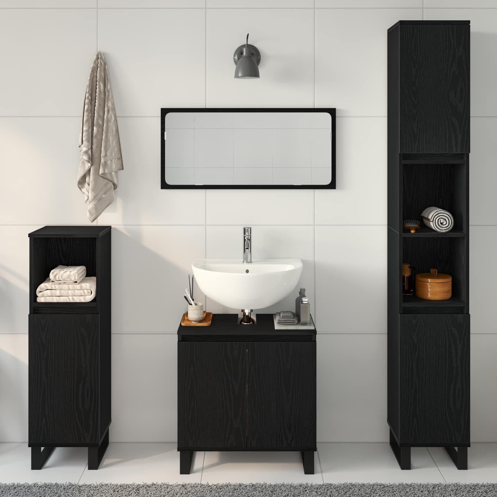 Badezimmermöbel-Set 3 stk. Schwarz Eichen-Optik
