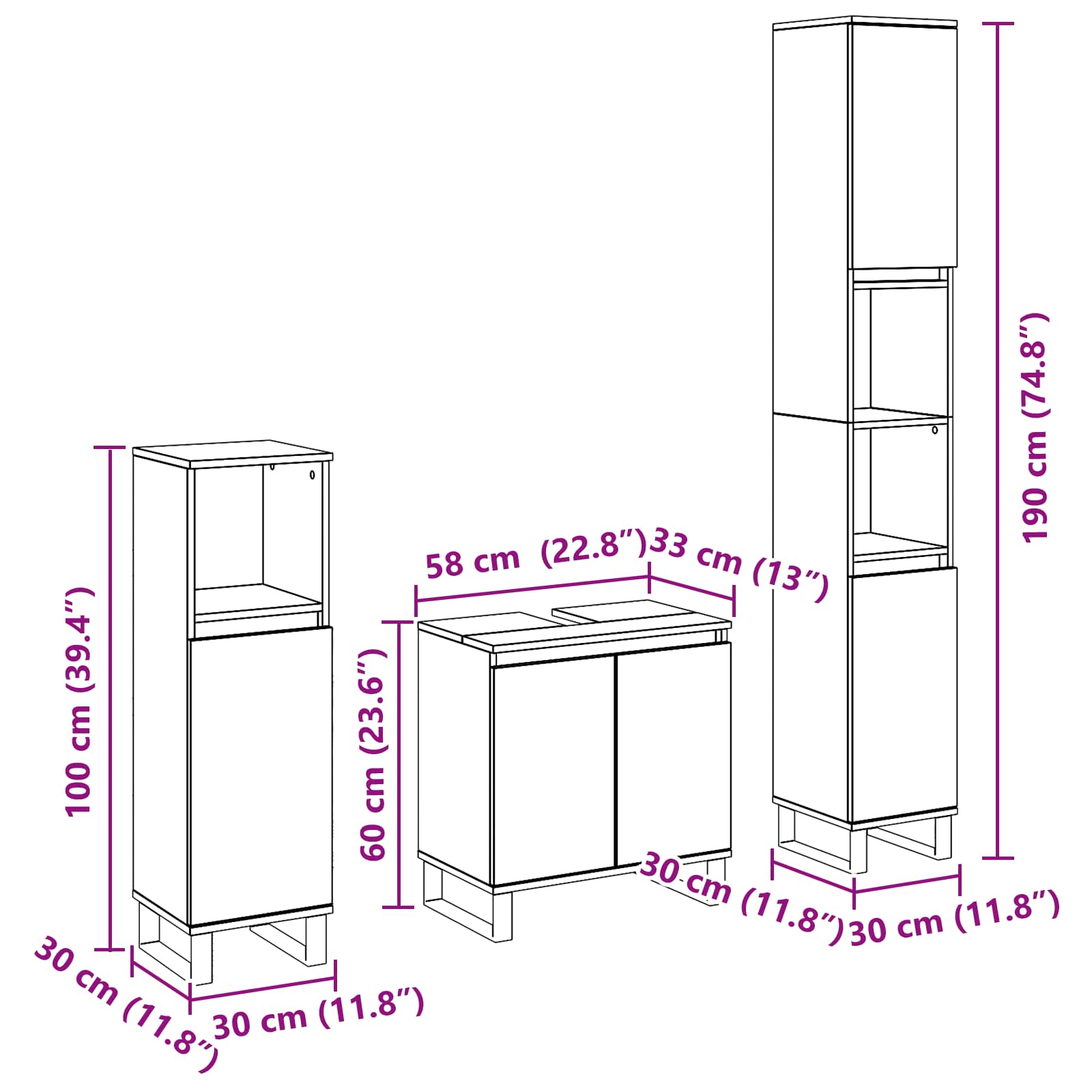 Badezimmermöbel-Set 3 stk. Schwarz Eichen-Optik