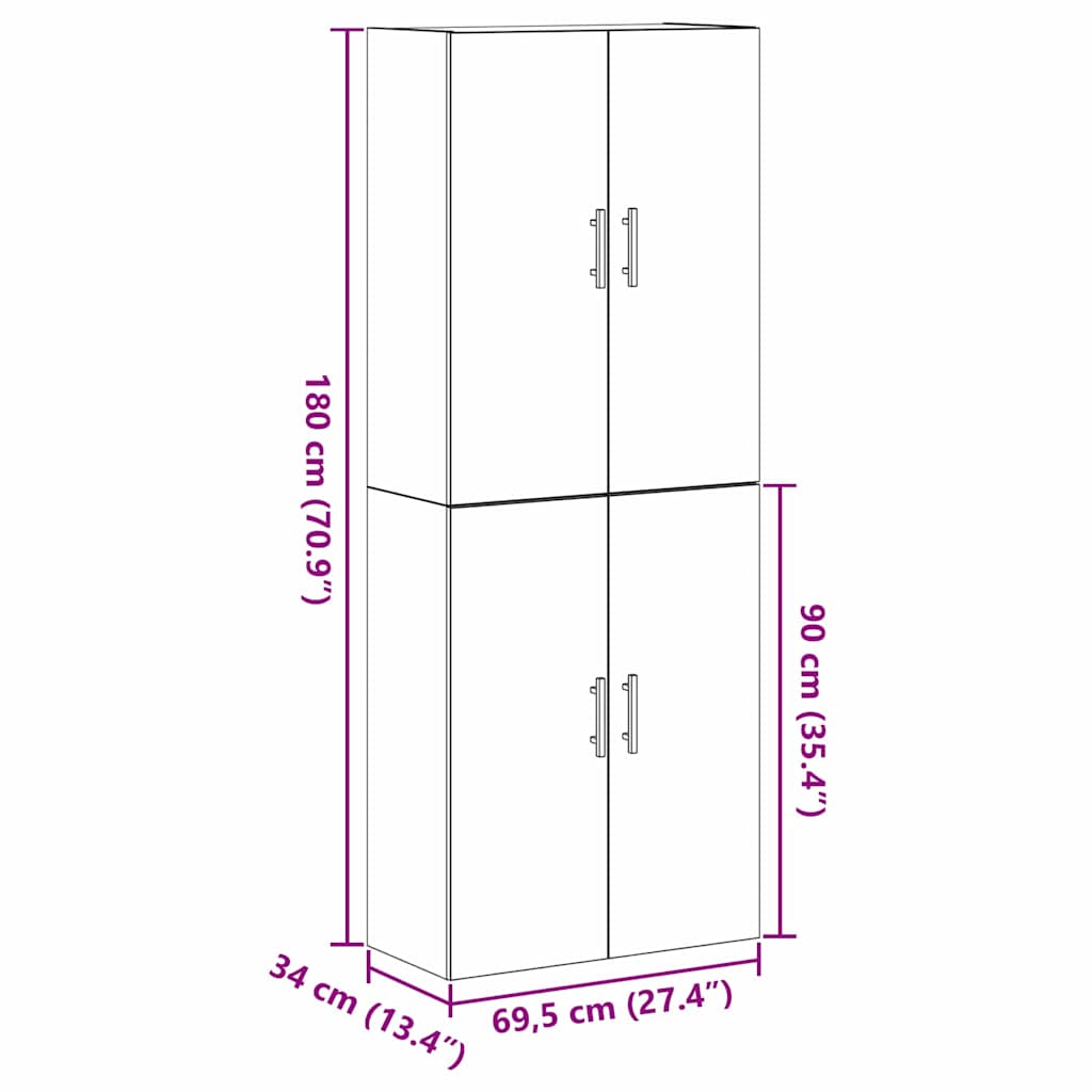 Wandschrank 2 stk. Schwarz Eichen-Optik 69,5 x 34 x 90 cm