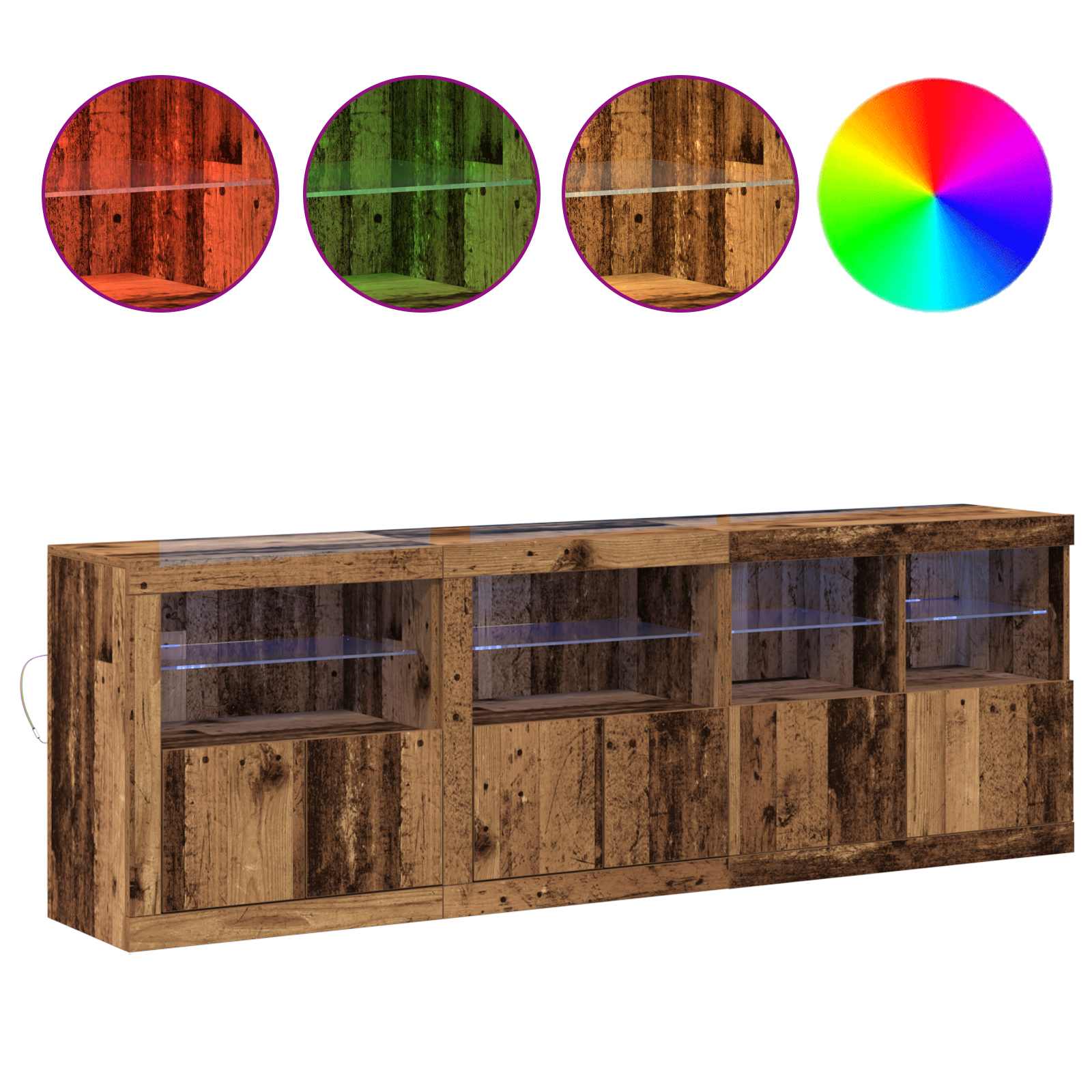 LED-Sideboard Altholz 202 x 37 x 67 cm Holzwerkstoff