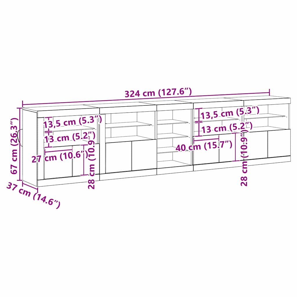 LED-Sideboard Altholz 283 x 37 x 67 cm Holzwerkstoff